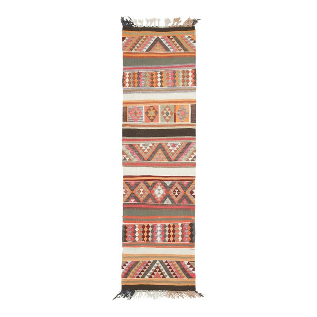 1970s Vintage Turkish Hand-Knotted Wool Cotton Orange Runner Rug For Sale