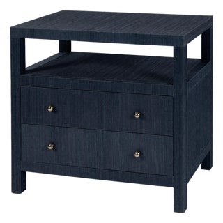 Nora 28 in. W Raffia 2 Drawer Nightstand with Top Open Shelf, Blueberry For Sale