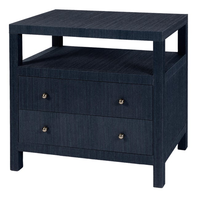 Nora 28 in. W Raffia 2 Drawer Nightstand with Top Open Shelf, Blueberry For Sale