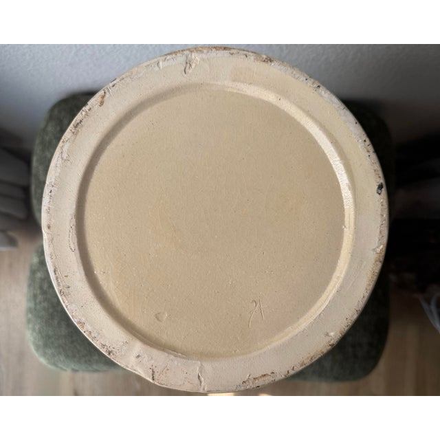 Artist-Signed Olive Green Glazed Pottery Vase For Sale - Image 4 of 4