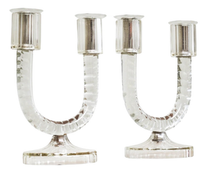 Vintage French Art Deco Candleholders in Crystal, 1930s, Set of 2