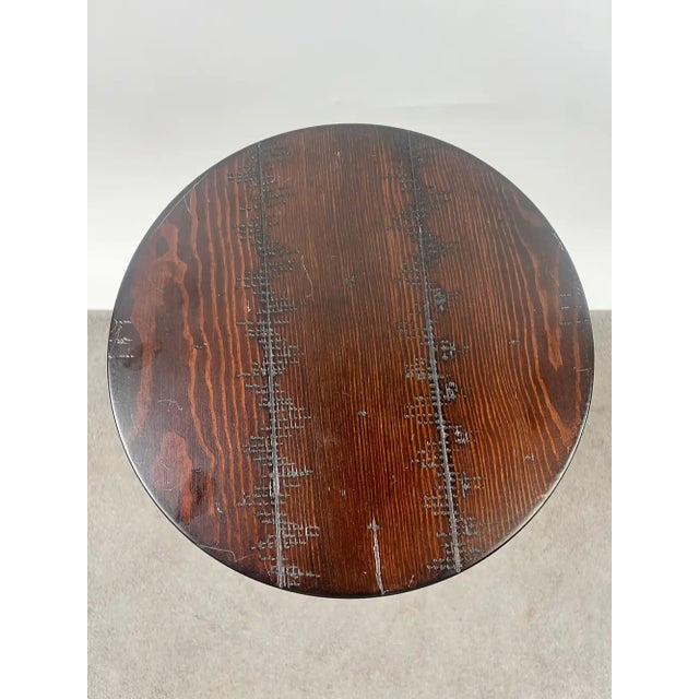 Vintage Industrial Style Round Wood Top Bar Stools W Black Iron Legs, Set of 4 For Sale - Image 4 of 11