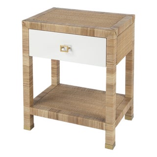 Corfu 24 in. W Rectangular Rattan 1 Drawer Nightstand with Lower Open Shelf For Sale