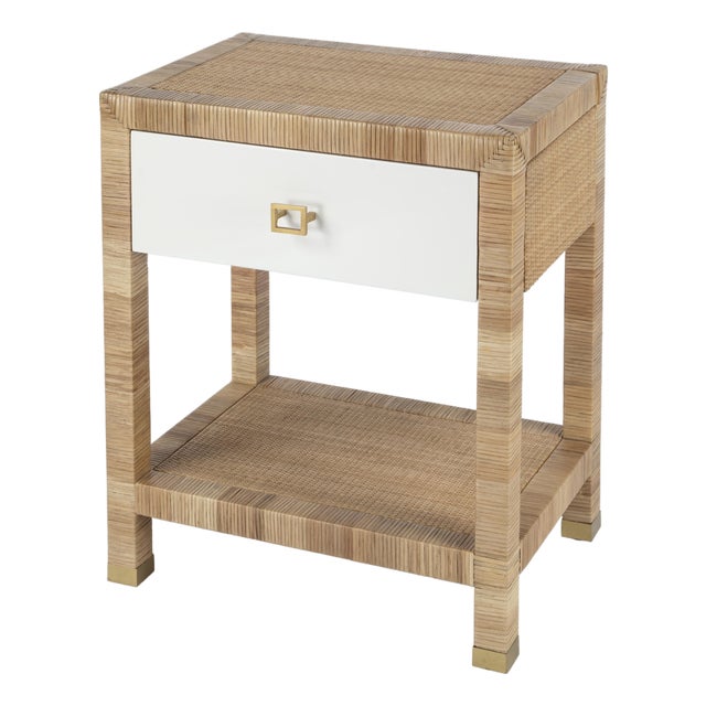 Corfu 24 in. W Rectangular Rattan 1 Drawer Nightstand with Lower Open Shelf For Sale