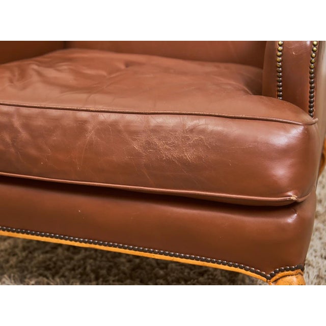 Mid 20th Century Mid 20th Century Traditional Leather Bergère Armchair With Nailhead Trim For Sale - Image 5 of 12