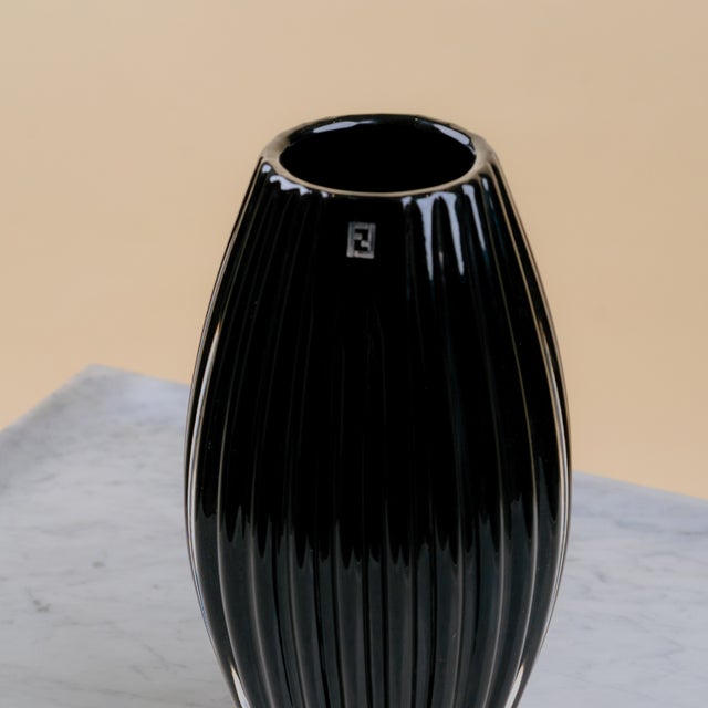 Ribbed Vase in Gloss Black Murano Glass from Fendi Casa, 1990s For Sale - Image 3 of 6