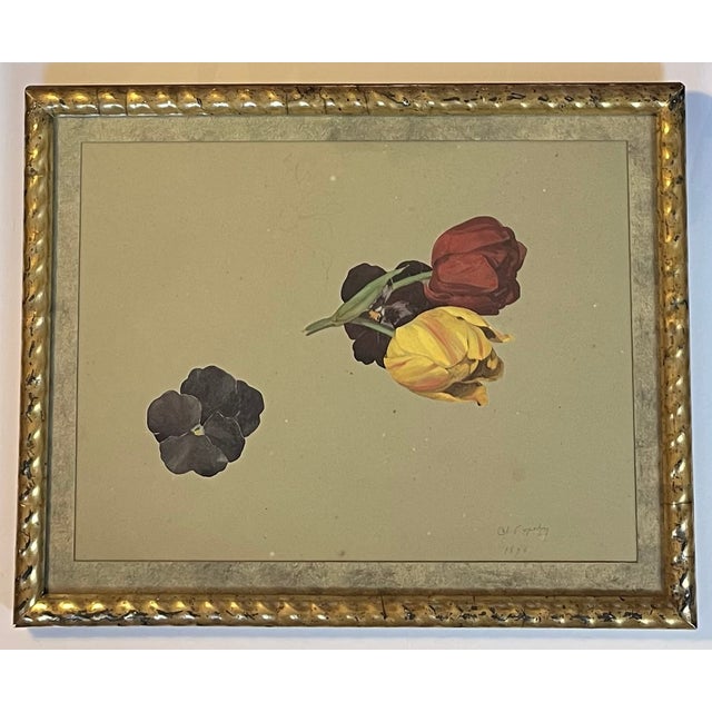 Yellow Antique 19th Century American Floral Botanical Watercolor Study of Tulips and Pansies Signed Copely For Sale - Image 8 of 10