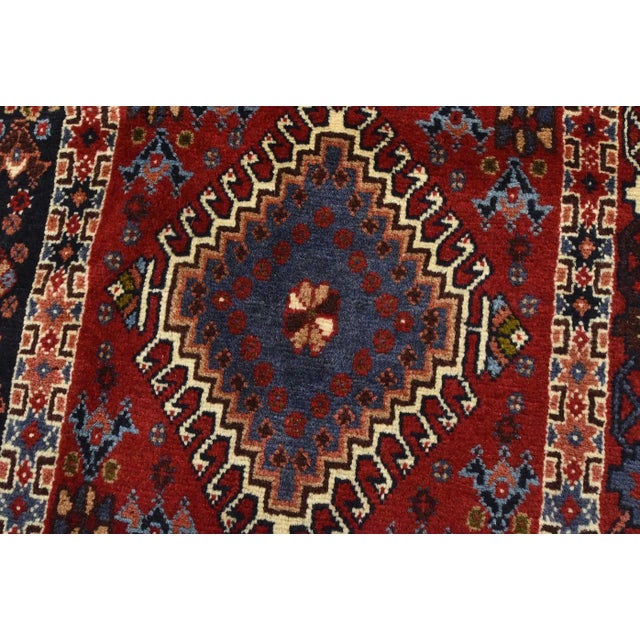 Yalameh Rug 3'5'' X 4'9'' Multicolor Wool Vintage Tribal Hand-Knotted Carpet For Sale - Image 4 of 12