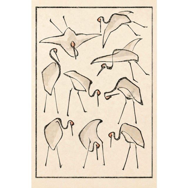 Japanese Crane Studies I & II by Katsushika Hokusai, Japanese Art Print Diptych, 24" X 36" For Sale - Image 3 of 10