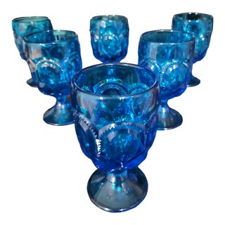 1960s L. E. Smith Blue Moon & Stars Goblets- Set of 6 For Sale