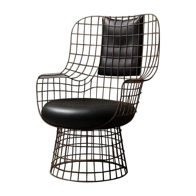 Black Wireframe Armchair in Bronze and Leather by Marsica Fossati For Sale - Image 8 of 8