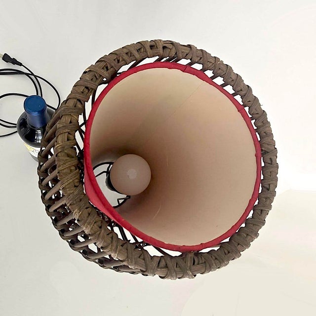 Vintage Rattan Cage Lamp With Ruby Red Shade For Sale - Image 11 of 12