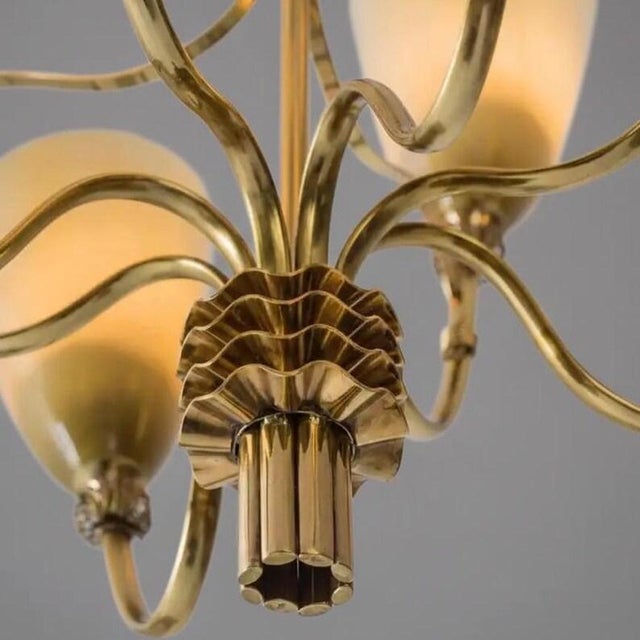 Mid-Century Modern Solid Brass Chandelier – 8 Light Scandinavian Modern Sputnik Fixture For Sale - Image 3 of 9
