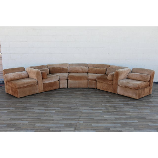 Vintage 1970s 7-Piece Modular Suede Leather Sectional Sofa, Curved Lounge Seating For Sale - Image 11 of 18