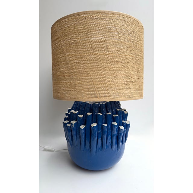 Contemporary Pair of Blue Anemone Ceramic Lamps. Italie For Sale - Image 9 of 13