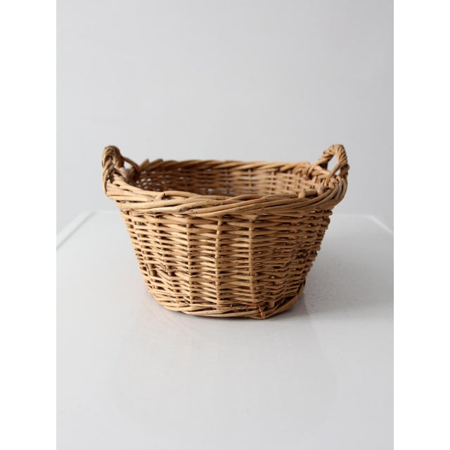 Vintage Wicker Gathering Basket With Handles For Sale - Image 9 of 13