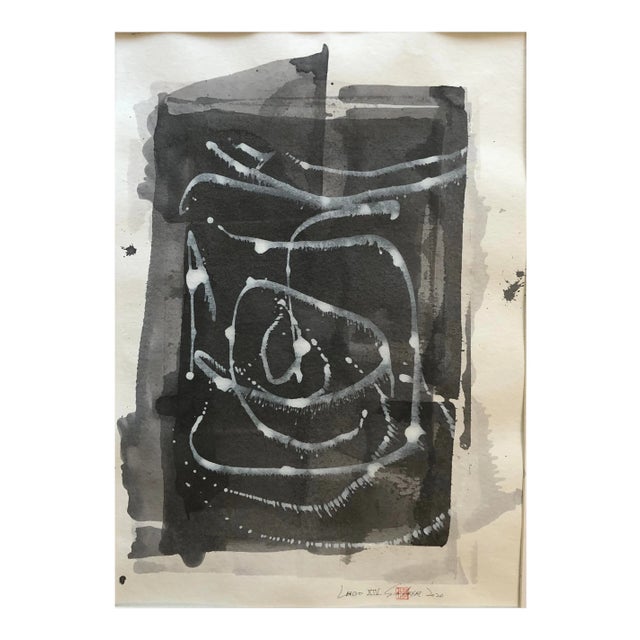 'Largo 14' Framed Abstract Painting on Japanese Handmade Paper For Sale