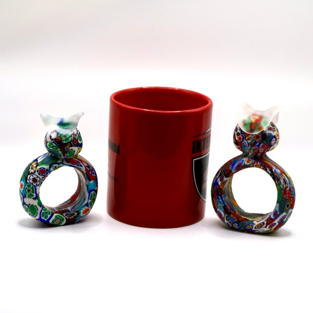 Mid-Century Murano Millefiori Glass Owl Napkin Rings - A Pair For Sale - Image 14 of 14