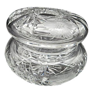 Antique 1900s American Brilliant Cut Crystal Necessaire Hair Receiver Jewelry Trinket Box Powder Jar For Sale