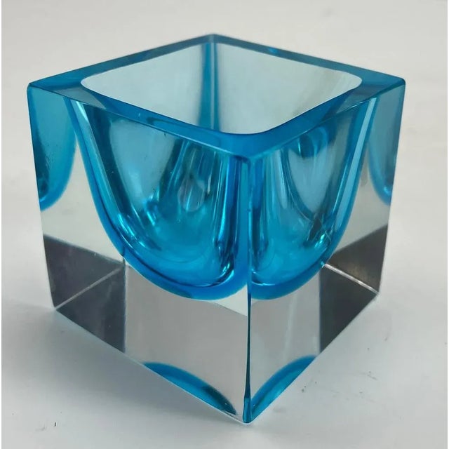 Label Block Vase with Light Blue Core by Murano Cesare Toso, 1970s For Sale - Image 3 of 9