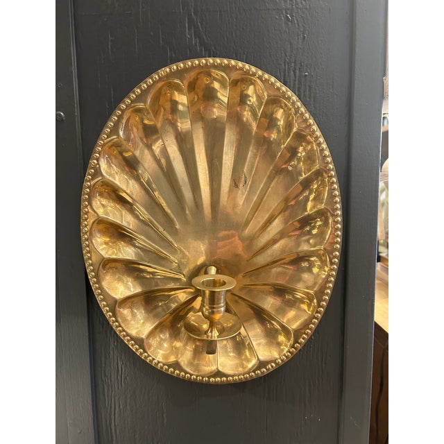 Hollywood Regency Vintage Brass Shell Candle Wall Sconces - a Pair For Sale - Image 3 of 4