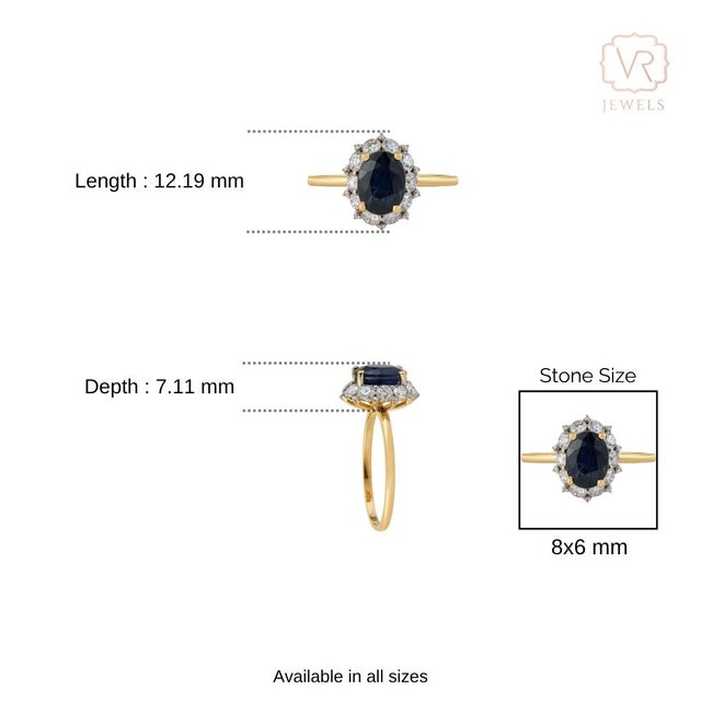 VRJewels 1.55ct Blue Sapphire Diamond Halo Ring Size 5 in 14k Yellow Gold For Sale - Image 10 of 14