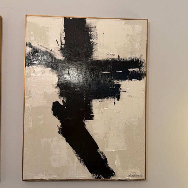 Contemporary Abstract Black and White Paintings by Karina Gentinetta - A Pair For Sale - Image 3 of 7