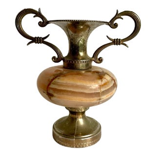 Vintage Petite Metal and Stone Urn Decor Vase For Sale