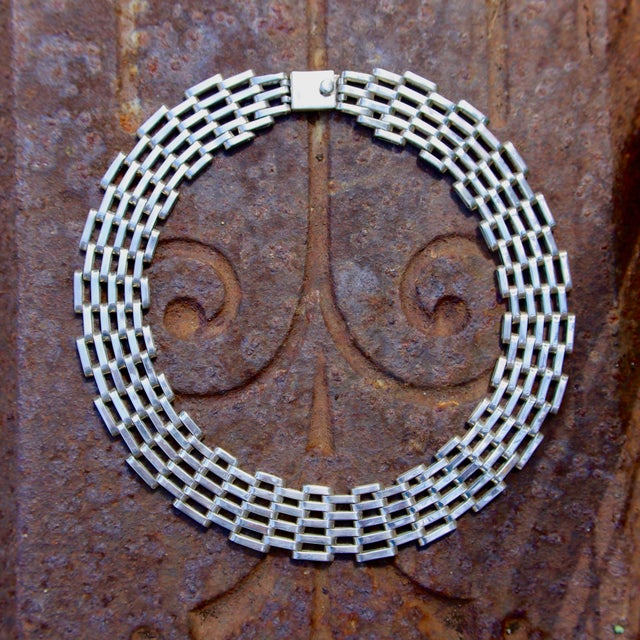 Silver Vintage Sterling Silver Taxco Wide-Link Collar Necklace For Sale - Image 8 of 9