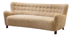 Model 1669 Curved Sofa in Sheepskin by Fritz Hansen for FDB, 1950s