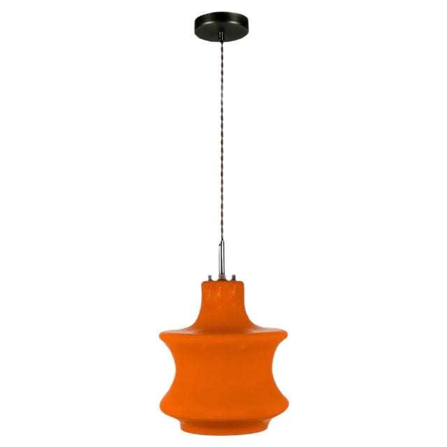 Mid-Century Orange Glass Pendant Lamp, 1970s For Sale
