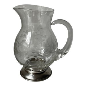 1930s Etched Crystal Pitcher, Also Known as a "Pot Belly Pitcher," With a Sterling Silver Base