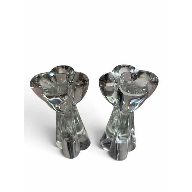 Mid-Century Modern Vintage Baccarat France "Diomede" Clover Crystal Candlesticks - A Pair For Sale - Image 3 of 5
