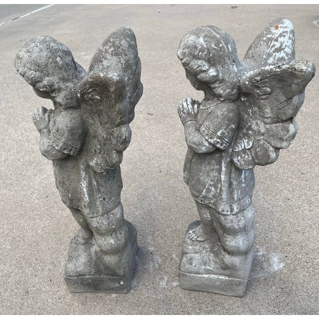Sculpture Materials Vintage Aged Concrete Angels - A Pair For Sale - Image 7 of 9