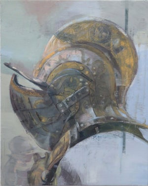 Medieval Rhinoceros by Elena Burykina | Oil on panel Depiction of a rhinoceros in medieval armor.