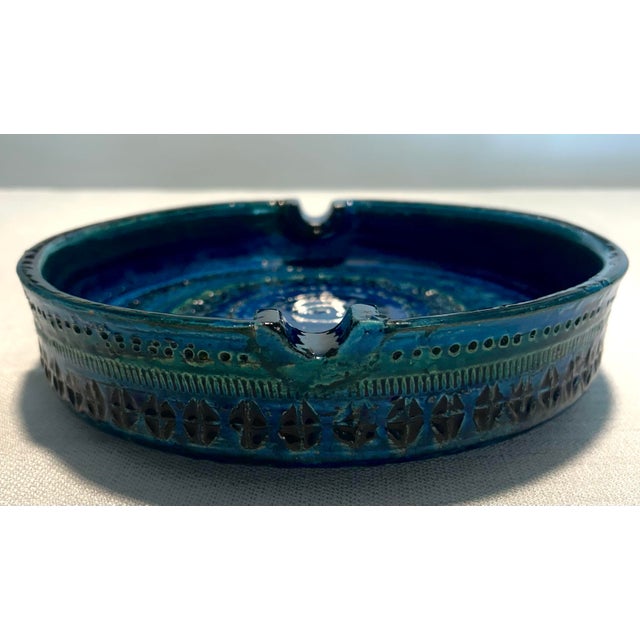 20thC MCM Italian Aldo Londi for Bitossi Rimini Blue Large Ceramic Ashtray Catchall Trinket Dish For Sale In Naples, FL - Image 6 of 8