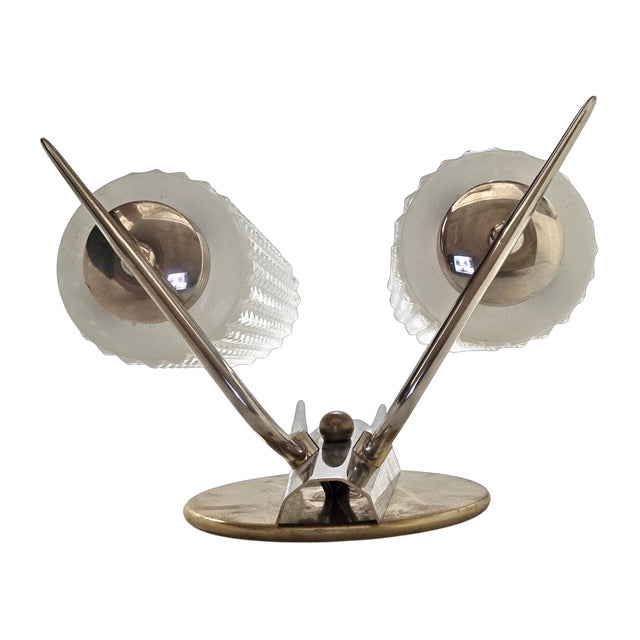 Vintage Enameled Glass, Brass and Nickel Two Light Wall Sconce For Sale - Image 11 of 11
