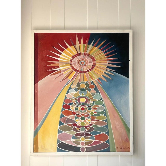Board Vintage Signed Geometric Modernist Abstract Oil Painting For Sale - Image 14 of 14