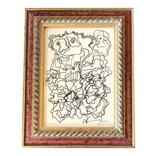 Original Vintage Wayne Cunningham Small Abstract Ink Drawing Framed For Sale