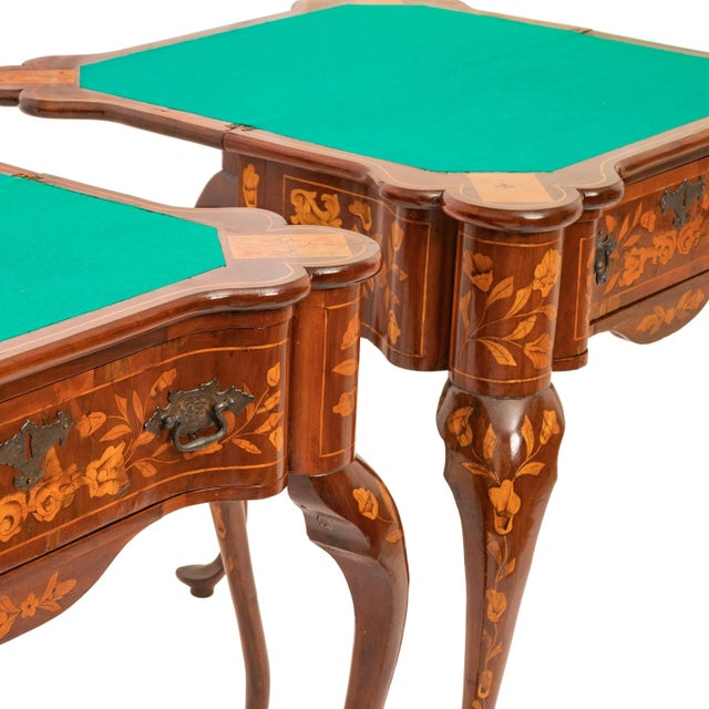 Antique 19th Century Dutch Walnut Marquetry Card Game Console Tables 1820 - A Pair For Sale - Image 12 of 12