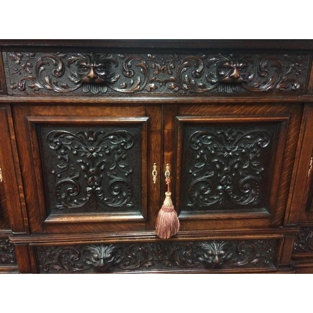 Victorian Monumental Antique Oak Buffet, Victorian Carved Sideboard For Sale - Image 3 of 12