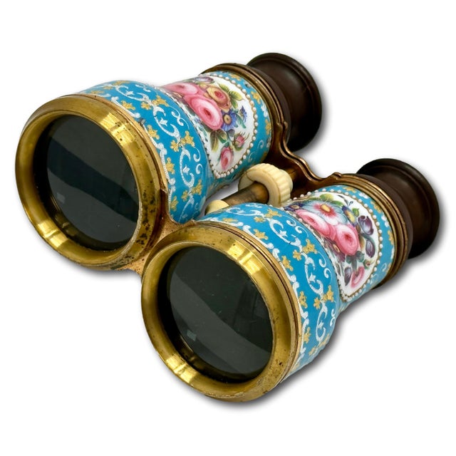 Outstanding & Very Rare Antique Fancy Ladies French Enamel, Brass & Gutta Percha Binoculars - Circa Mid 19th Century For Sale In Boston - Image 6 of 18