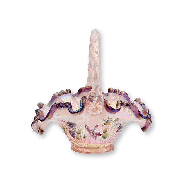 Fenton Art Glass Company Fenton Morning Glory Humming Bird Basket, Signed For Sale - Image 4 of 6