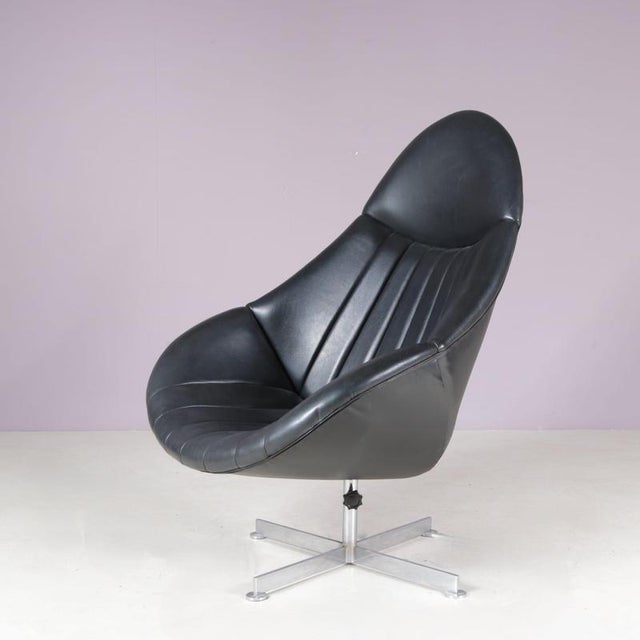 Swivel Easy Chair on Chrome Crossbase with Black Skai Seat by Rudolf Wolf for Rohé, Netherlands, 1960s For Sale - Image 4 of 12