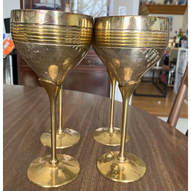 Vintage Brass & Silver All-Purpose Goblets- Set of 4 | Chairish