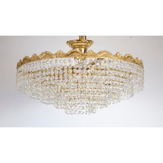 Brass and Lead Crystal Ten-Light Chandelier, 1970s, in Very Good conditions. Designed 1970 to 1979 I have official proof...