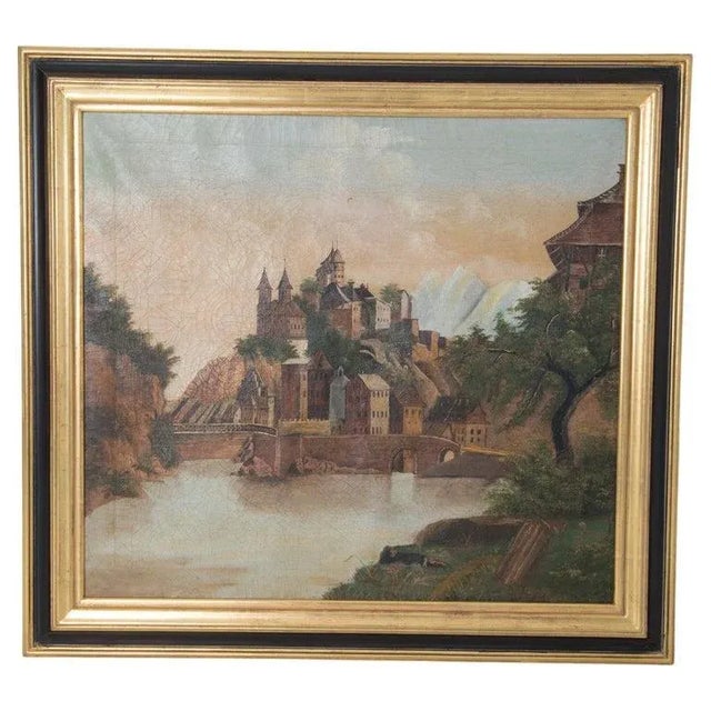 Early 20th Century French Oil Painting of a Castle on a Hill, Framed For Sale - Image 9 of 9