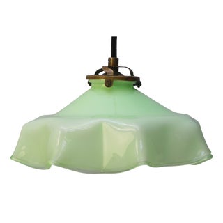 French Green Opaline Glass and Brass Pendant Lamp For Sale