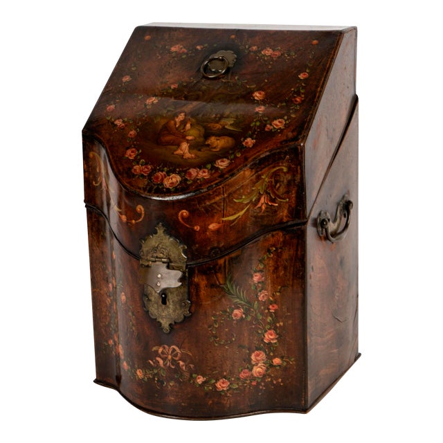 Antique English Angelica Kauffman Hand Painted Letter Box For Sale