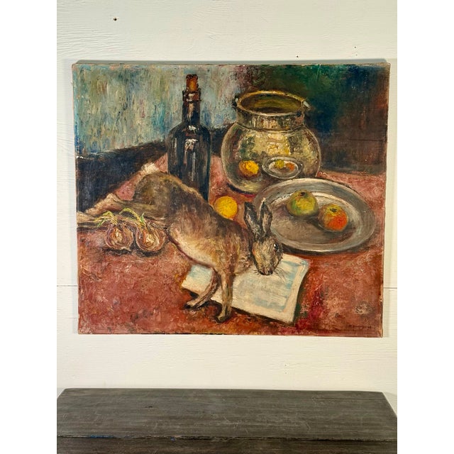 Brick Red Vintage French Still Life Painting Signed For Sale - Image 8 of 12